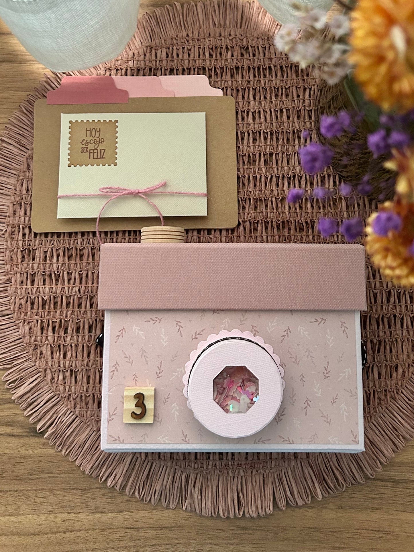 CAJA CÁMARA HOJAS ROSAS